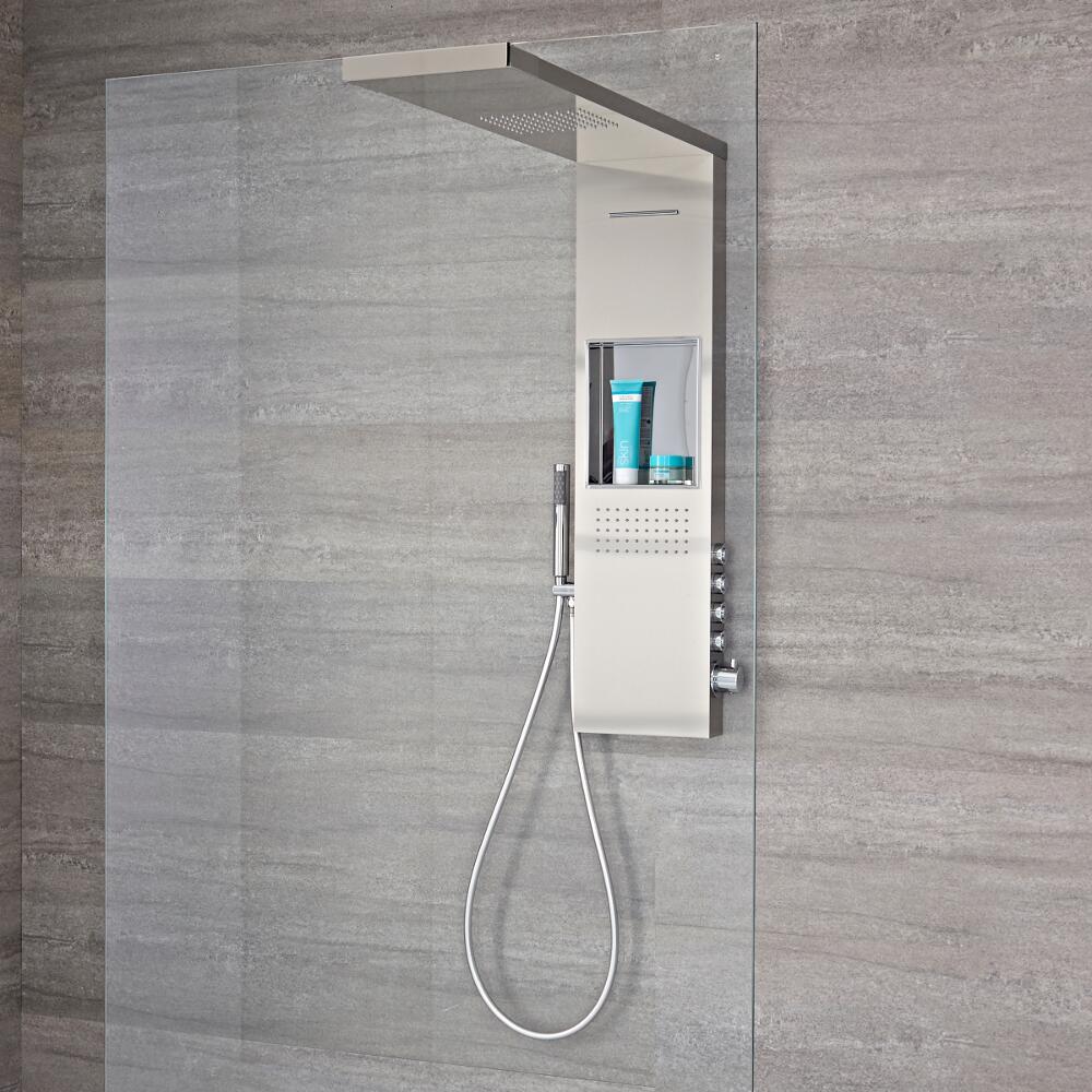 Iko Douchehemel,Thermostaatkraan 3 x Drukknop Mechanisme Geborsteld
Staal 100 x 100 cm Incl. Geintegreerde Schap & Bodyjets