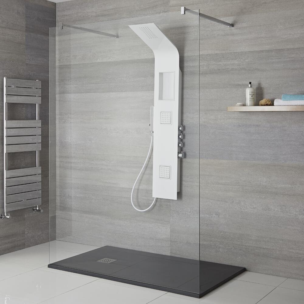 Stamford Thermostatisch Douchepaneel Wit Alumimium Kantelbare Zijdouches Regendouche Handdouche