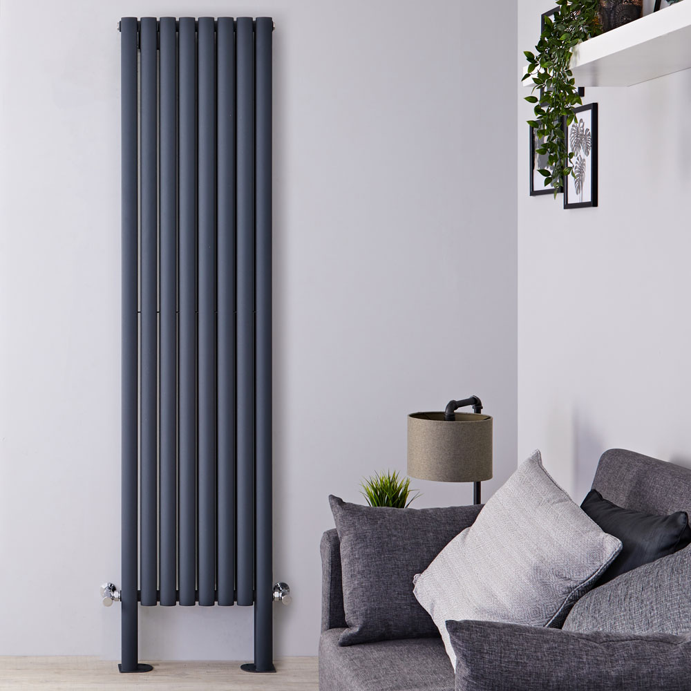 Revive Plus Designradiator Verticaal Met poten Antraciet 200cm x 47,2cm x 7,8cm 1868 Watt