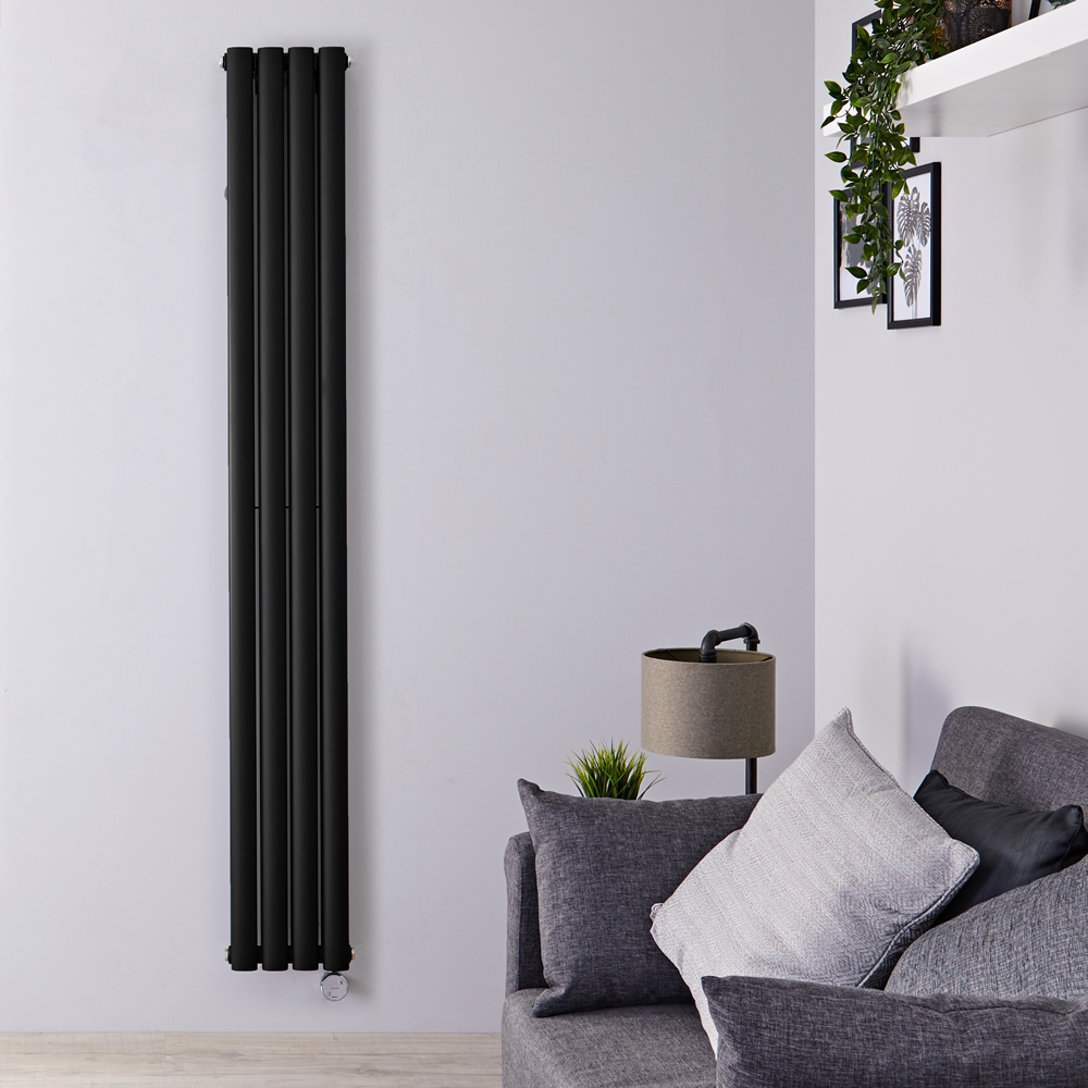 Designradiator Elektrisch met Thermostaat Verticaal Dubbelpaneel Zwart 178cm x 23,6cm | Revive