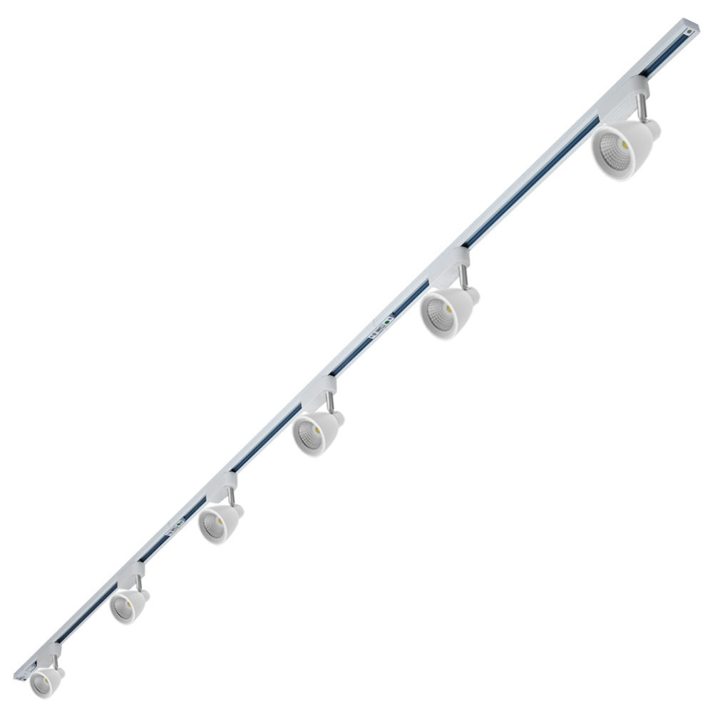 Led Dimbare Railverlichting 6X10W Spots Wit 3X1M Spanningsrails & Doorverbinders