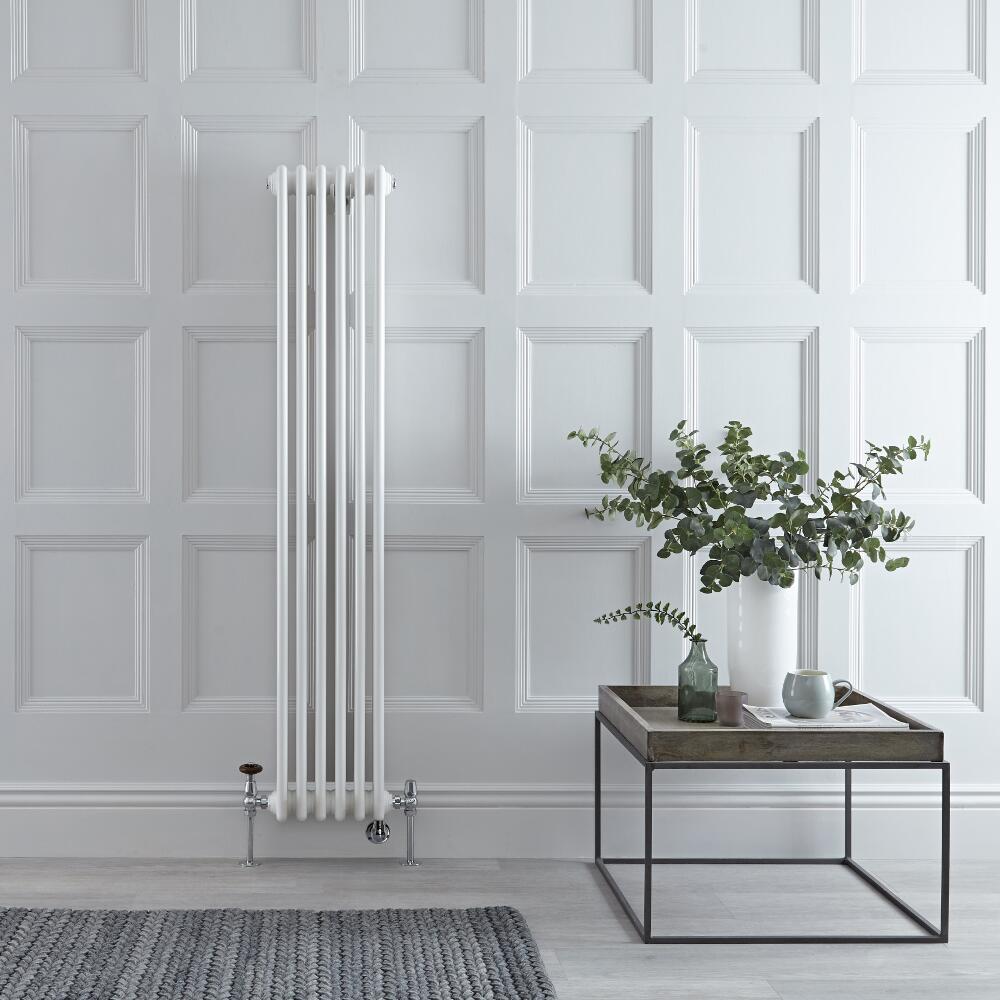 Kolomradiator Verticaal Dual Fuel klassiek Wit 150x29cm | Keuze van Radiatorkranen en Wi-Fi Thermostaat | Windsor