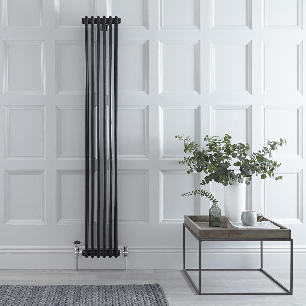 Windsor Designradiator Verticaal Klassiek Zwart 180cm x 29,3cm x 6,8cm 934 Watt