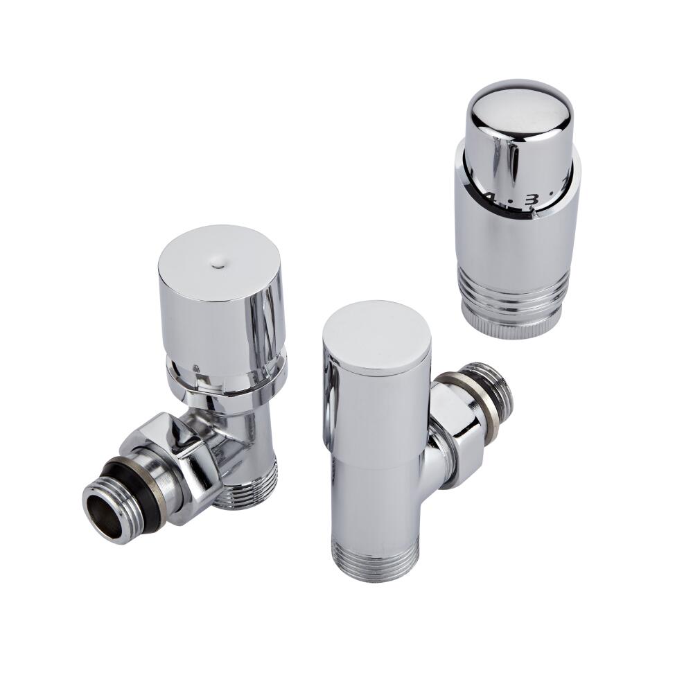 Thermostatische Radiatorkraan Haaks 3/4'' Mannelijk Chroom met Keuze uit Adapters