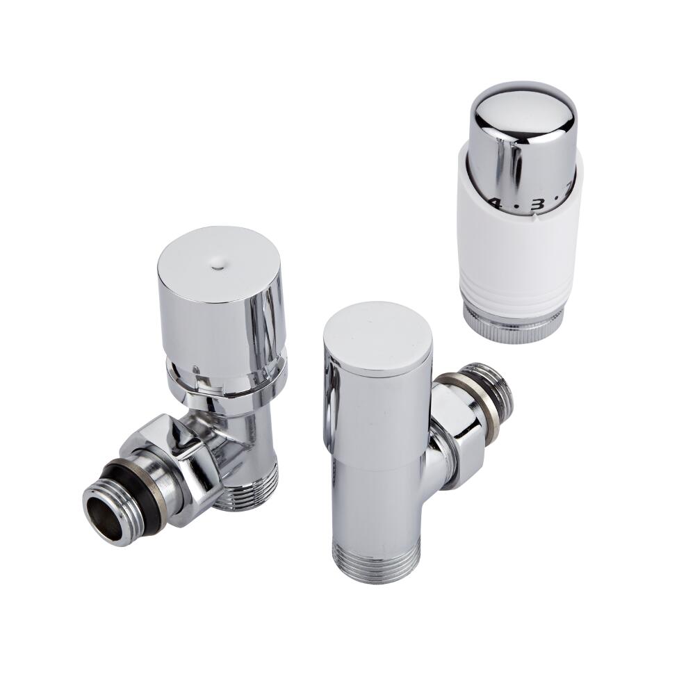 Thermostatische Radiatorkraan Haaks 3/4'' Mannelijk Wit met Keuze uit Adapters