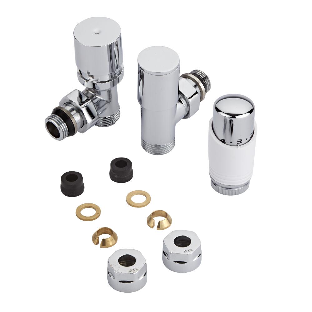 Thermostatische Radiatorkraan 3/4'' Mannelijk Chroom/Wit 12mm Koperen Adapter
