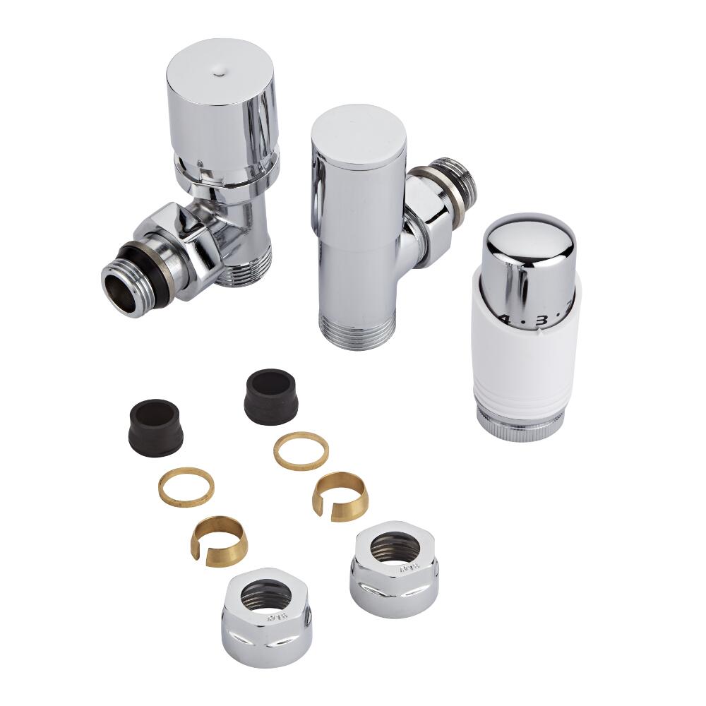 Thermostatische Radiatorkraan 3/4'' Mannelijk Chroom/Wit 16mm Koperen Adapter