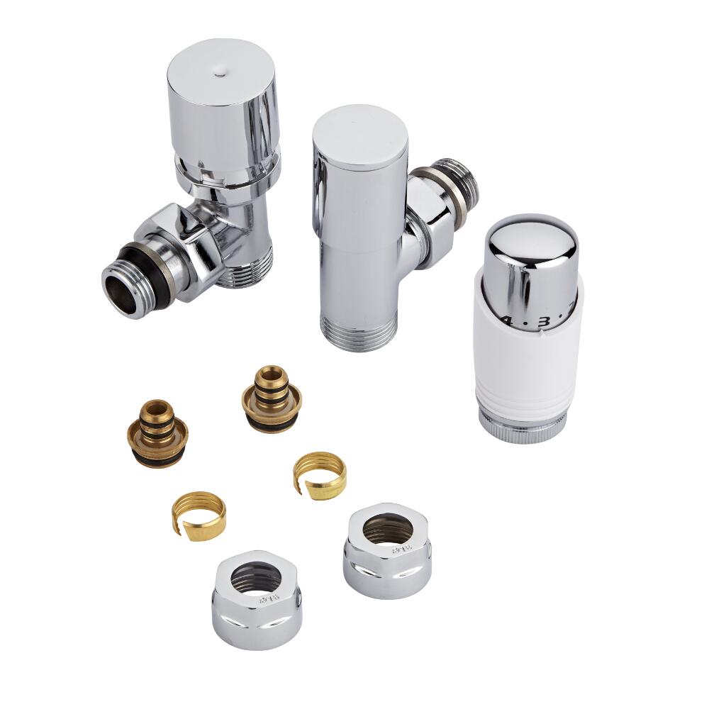 Thermostatische Radiatorkraan 3/4'' Mannelijk Chroom/Wit 16mm Meerlagenbuis Adapter