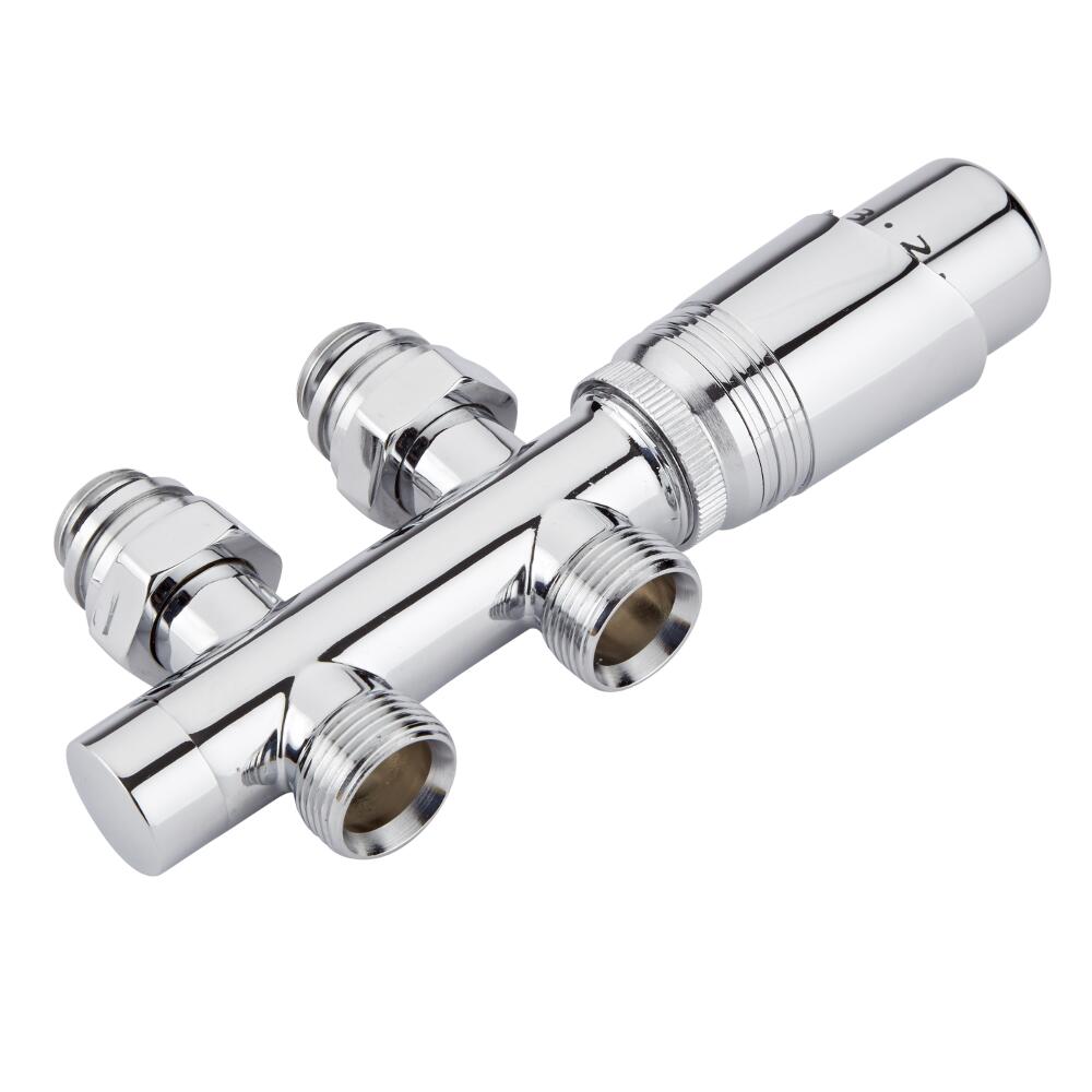 H-Blok 2-pijps Thermostatische Radiatorkraan Recht 3/4'' Mannelijk Chroom met Keuze uit Adapter