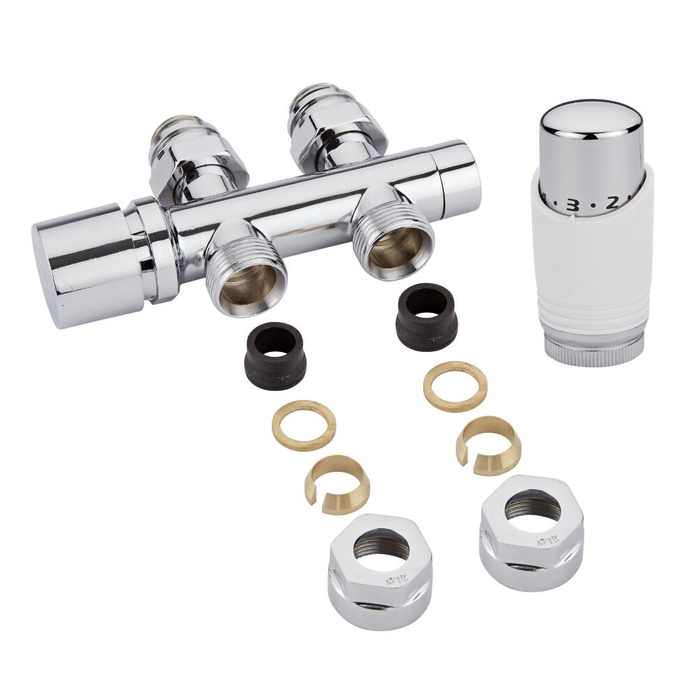 H-Blok 2-pijps Thermostatische Radiatorkraan Recht 3/4'' Mannelijk Wit 15mm Koperen Adapter