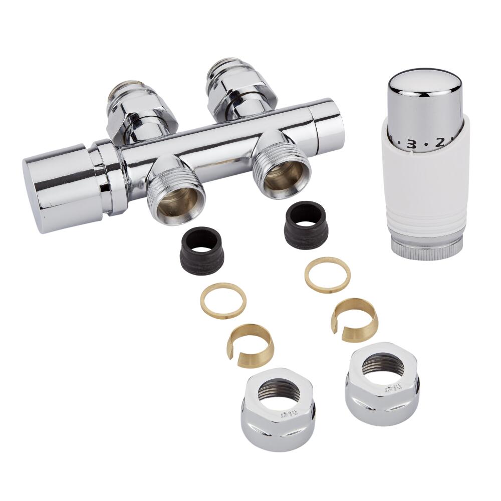 H-Blok 2-pijps Thermostatische Radiatorkraan Recht 3/4'' Mannelijk Wit 16mm Koperen Adapter