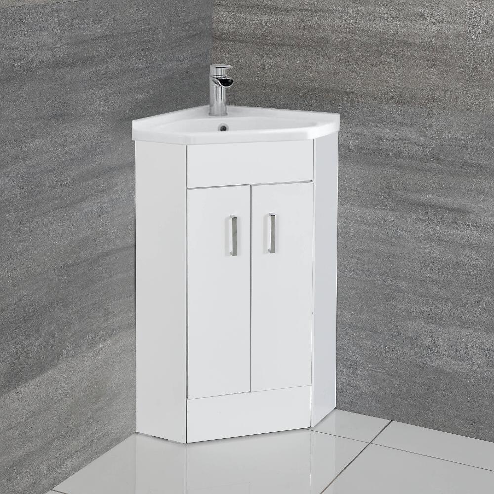 Hoekmodel Toiletmeubel - Keramische Wasbak - (H)80cm x (B)55,5cm x (D)39,5cm
