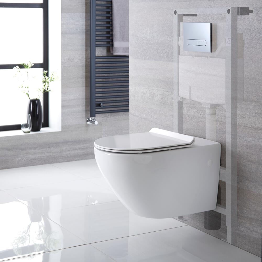Otterton Hangend Keramiek Toilet Ovaal incl Inbouwreservoir ( Large) en Keuze Spoelknop