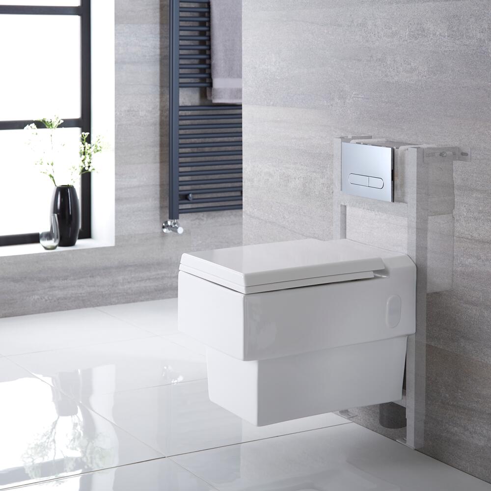Haldon Hangend Keramiek Toilet Vierkant incl Inbouwreservoir ( Small ) en Keuze Spoelknop