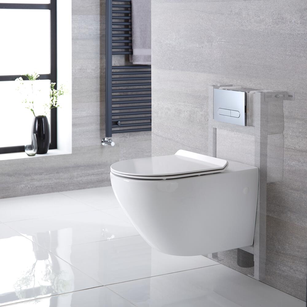 Otterton Hangend Keramiek Toilet Ovaal incl Inbouwreservoir ( Small ) en Keuze Spoelknop