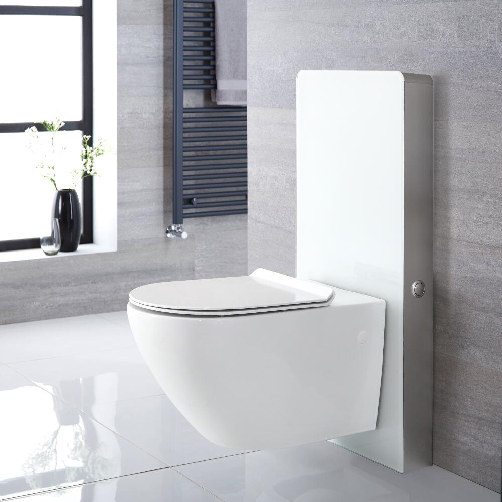 Hangend Randloos Toilet | Otterton Stortbak Ombouw Touch-free Bedieningspaneel Wit 50cm | Saru