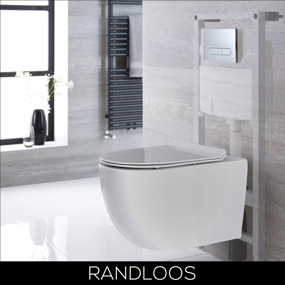 Hangend Toilet Randloos Wit met Hoog Muurframe | Keuze van Spoelknop | Otterton