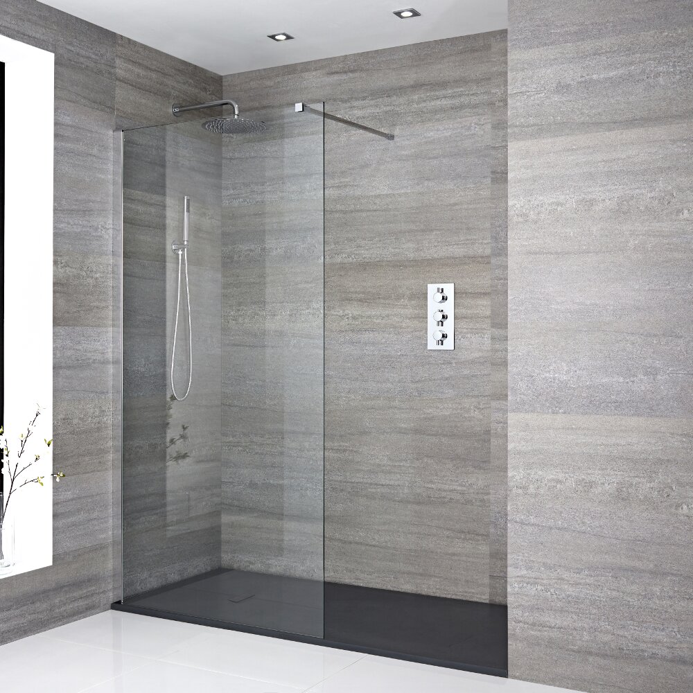 Inloopdouche Combinatie Chroom & Kunststenen Douchebak 170 x 80 cm