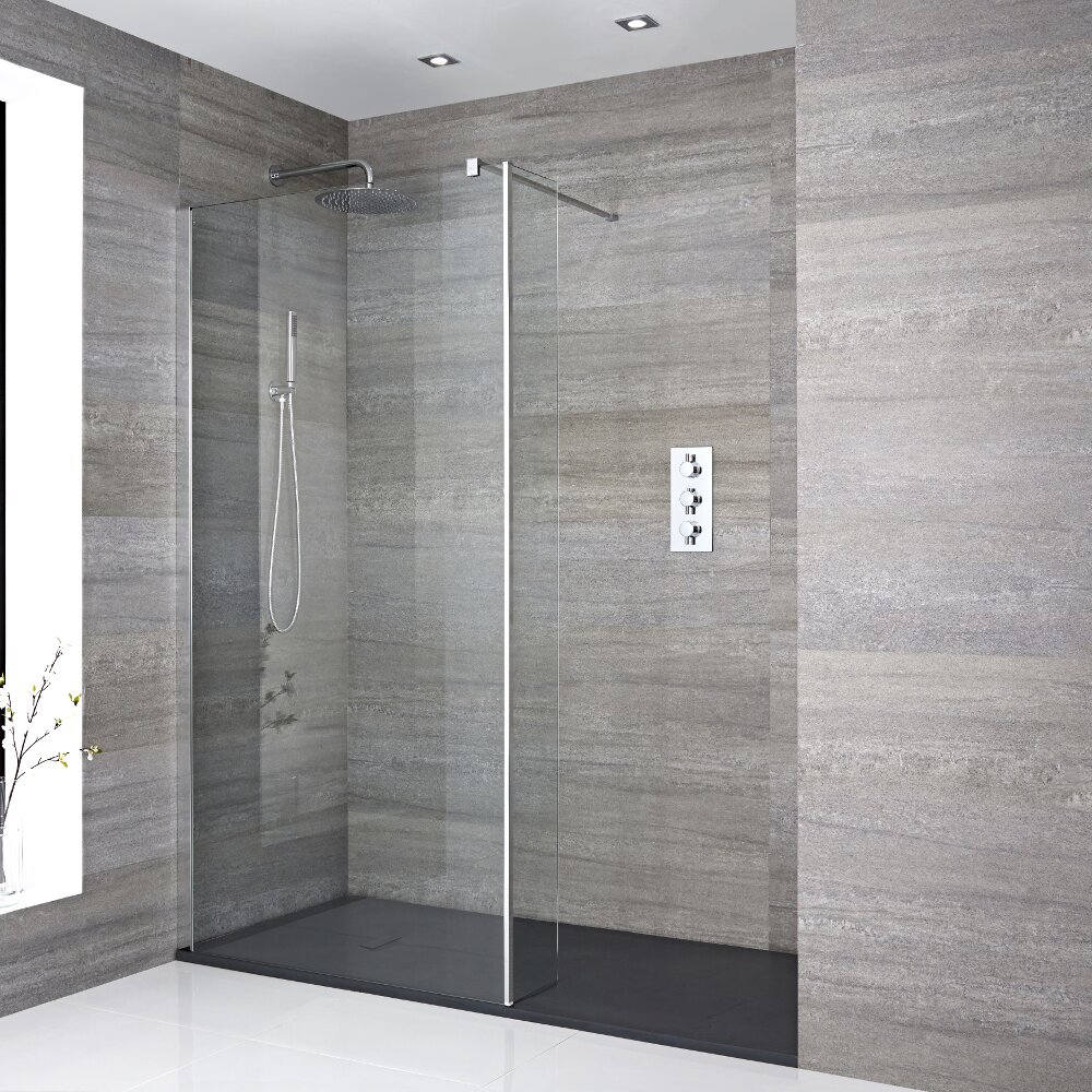 2-delige Inloopdouchecombinatie Chroom & Kunststenen Douchebak 170 x 90 cm