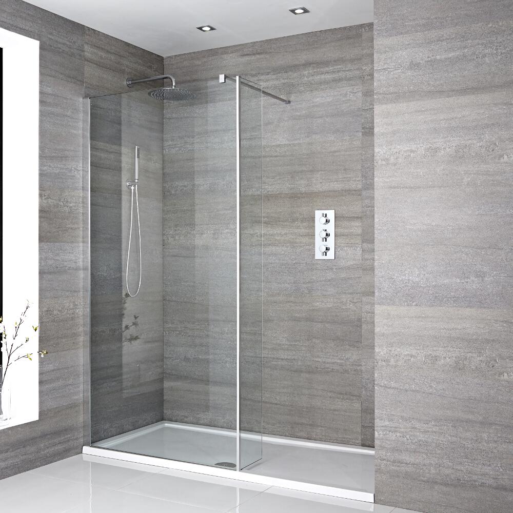 2-delige Inloopdouchecombinatie Chroom & Pearlstone Douchebak 140 x 90 cm
