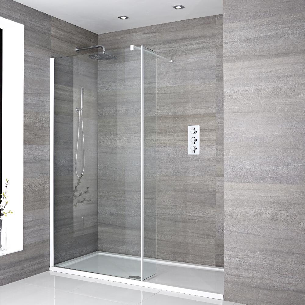 2-delige Inloopdouchecombinatie Wit & Pearlstone Douchebak 140 x 90 cm