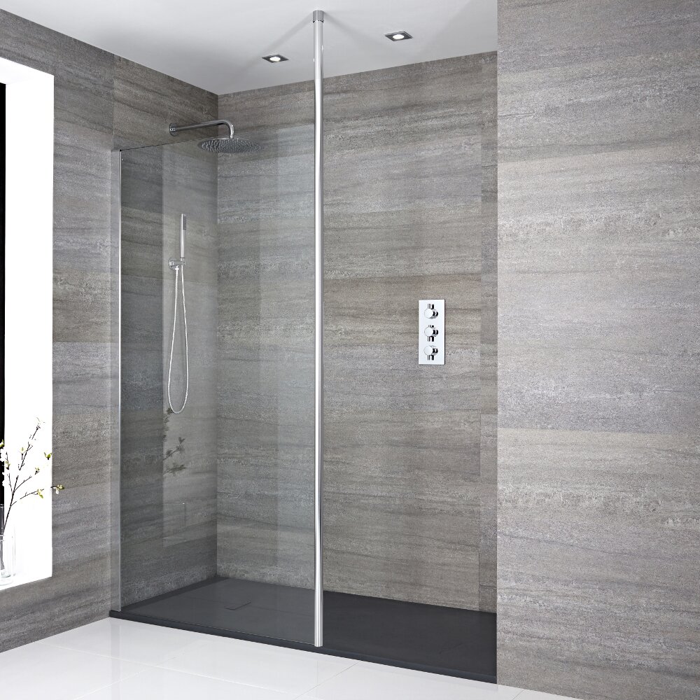 Inloopdouchecombinatie Chroom Vloer-Plafond Profiel & Kunststeen Douchebak 140 x 80 cm | Sera