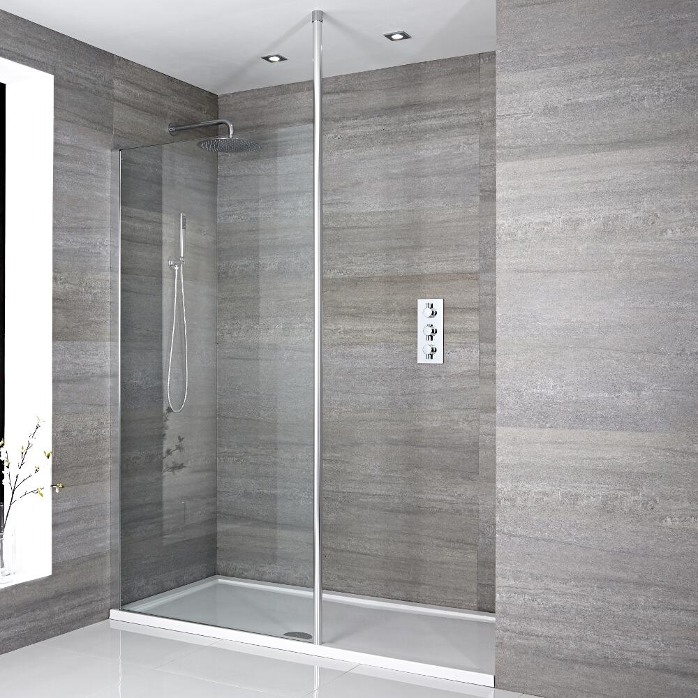 Inloopdouchecombinatie Chroom met Vloer-Plafond Profiel & Douchebak 160 x 80 cm