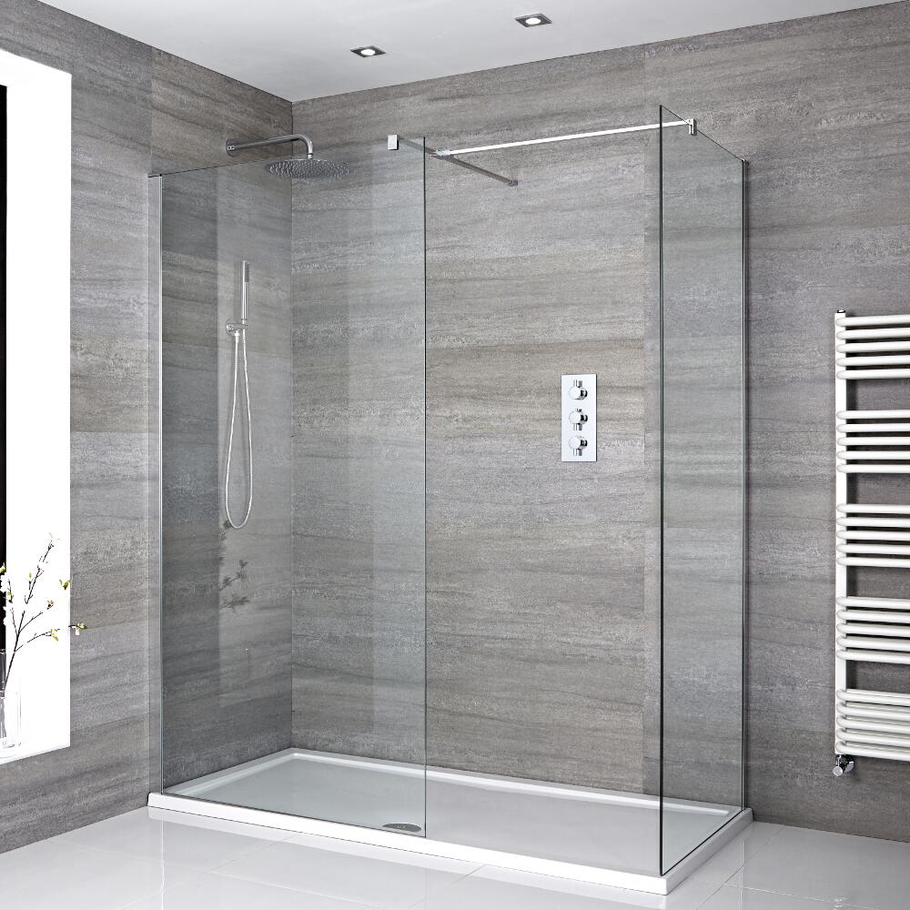 2- delig Inloopdouche Combi Chroom Stabilisatiestangen & T-stuk Douchebak 110 x 76cm