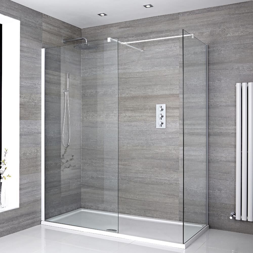 2-delige Inloopdouche Combi Wit & Pearlstone Douchebak Acryl 160cm x 80cm