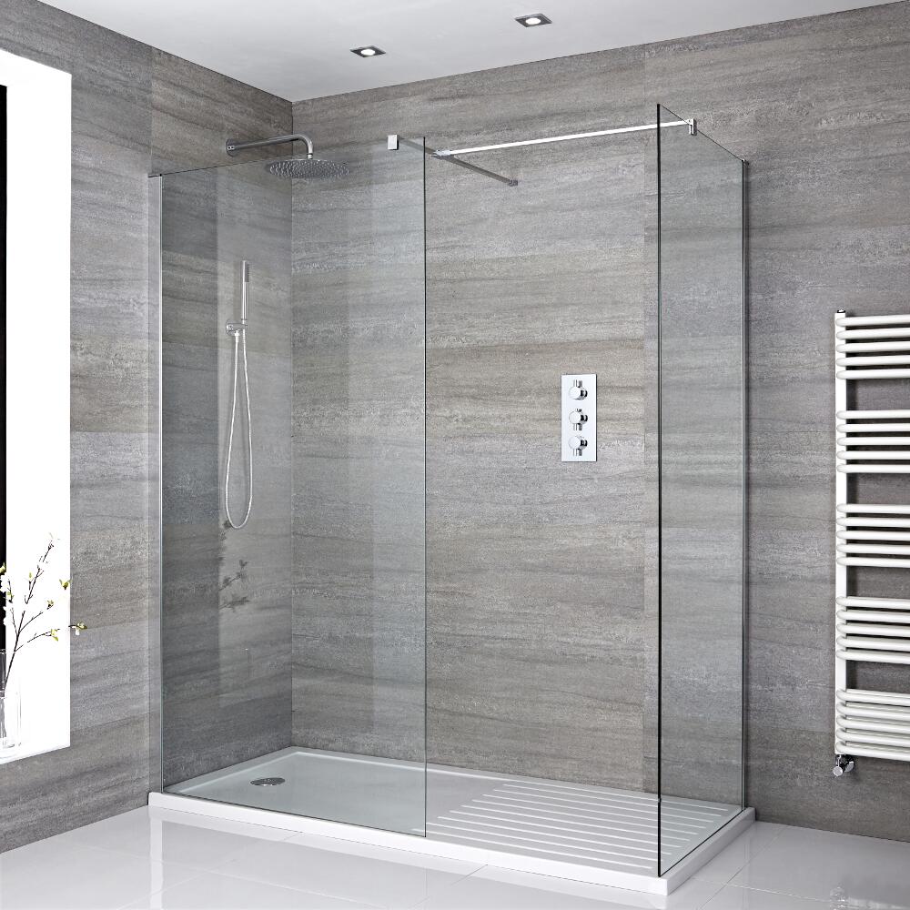 2-delig Inloopdouche Combi Chroom Stabilisatiestangen & T-stuk Douchebak 140 x 90cm