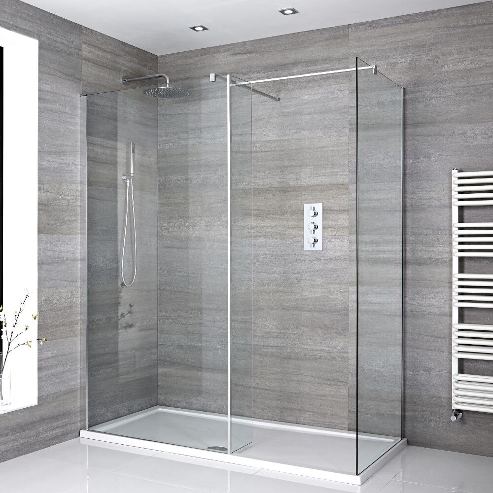 3 - delige Inloopdouche Combi Chroom Stabilisatiestangen & Pearlstone Douchebak 170 x 80cm