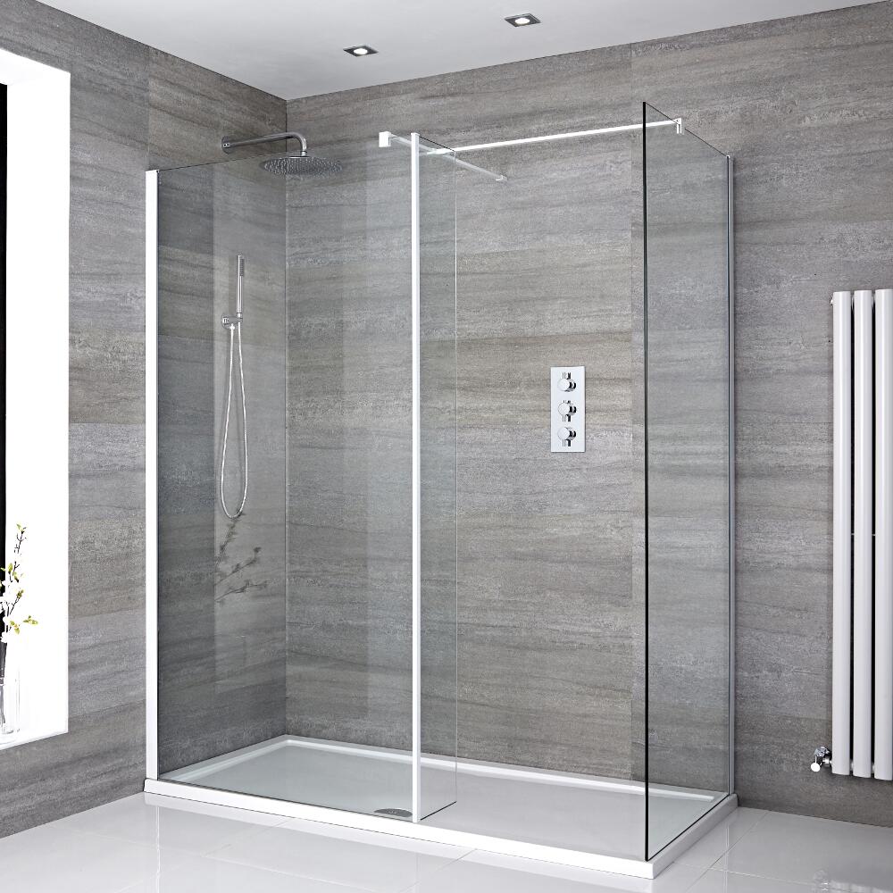 Inloopdouche Combinatie Wit Stabilisatiestangen & Pearlstone Douchebak 160 x 80cm