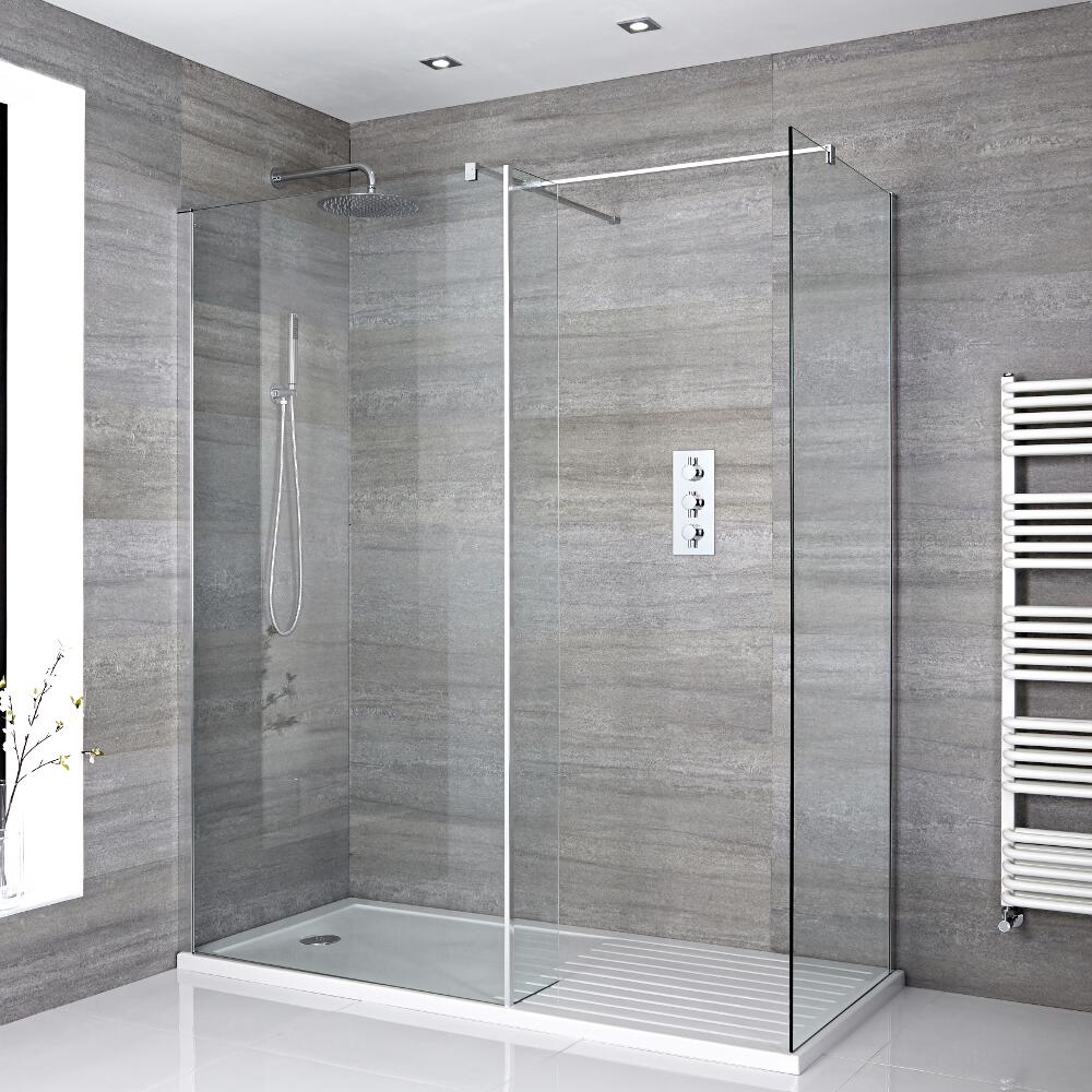 3 - delige Inloopdouche Combi Chroom Stabilisatiestangen & Douchebak Acryl 170 x 80cm