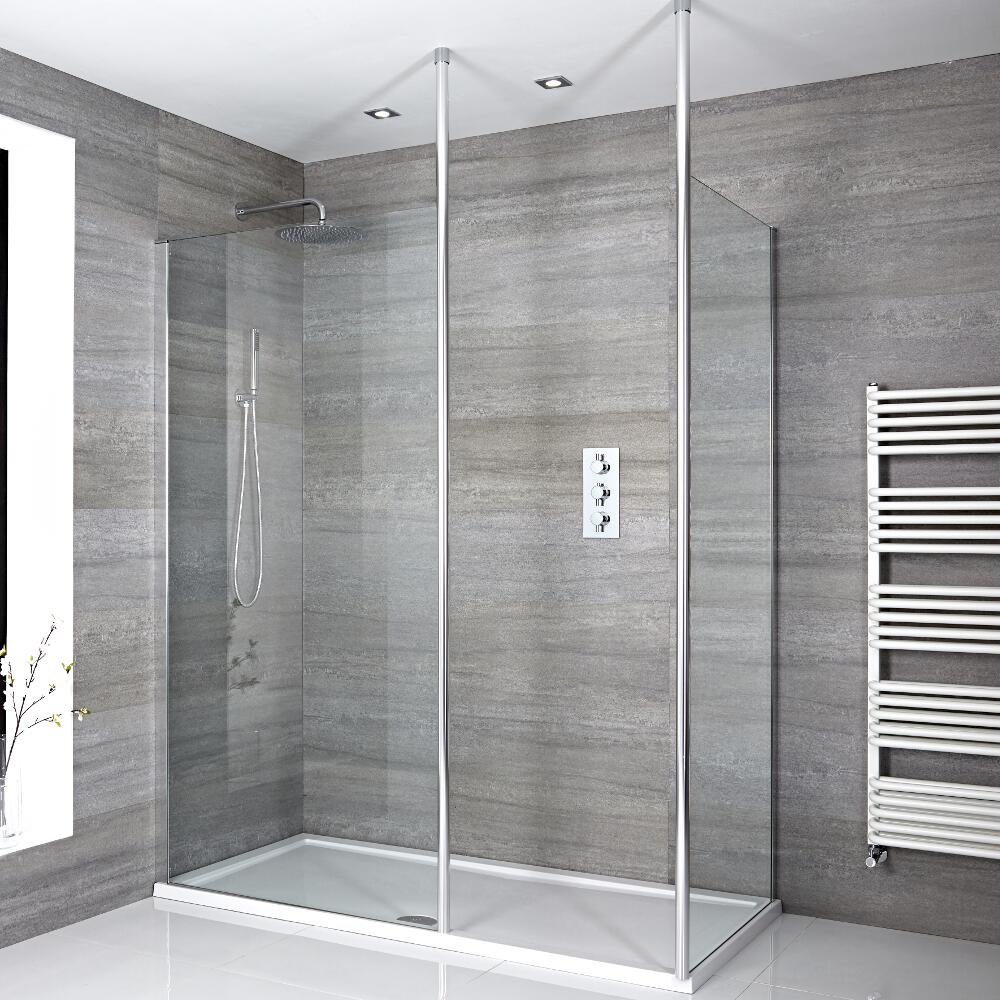 2 - delige Inloopdouche Combi Chroom Bevestigingspaal & Pearlstone Douchebak 170 x 80cm