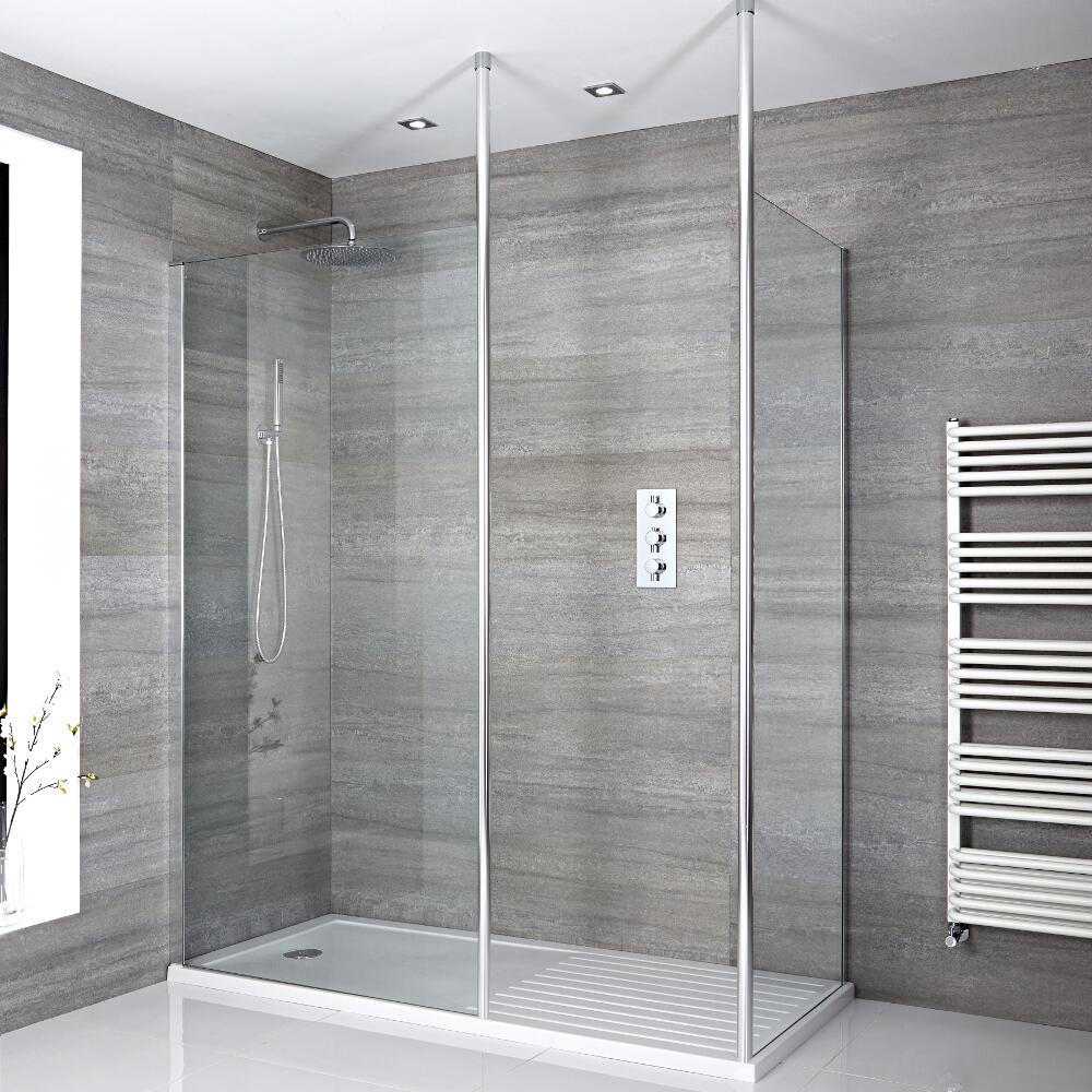 2 - delige Inloopdouche Combi Chroom Bevestigingspaal & Acryl Douchebak 160 x 80cm