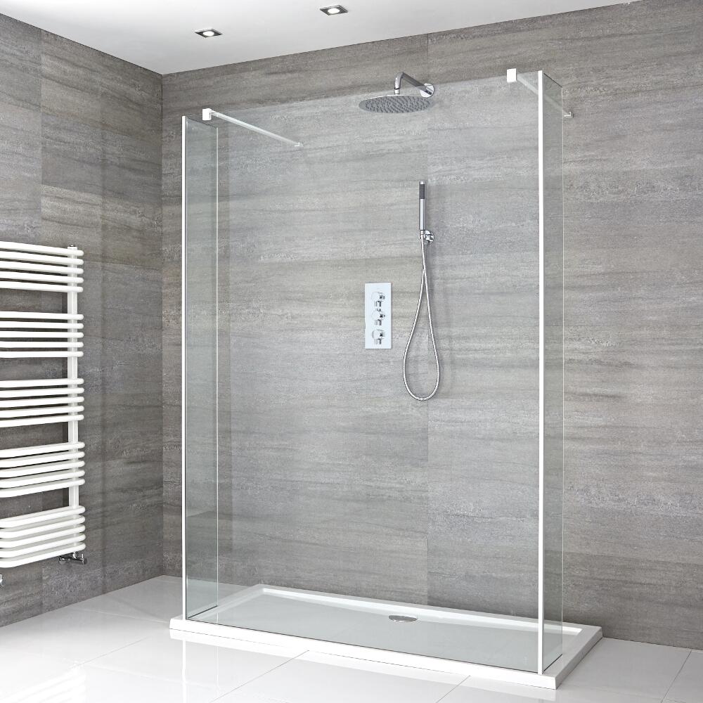 3-delige Inloopdouche 2 Stabilisatiestangen Wit & Pearlstone Douchebak 120 x 90cm
