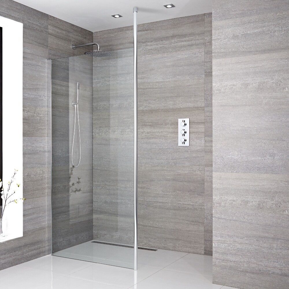 Muur bevestigend inloop douche met bevestings paal en chromen afvoer | Sera