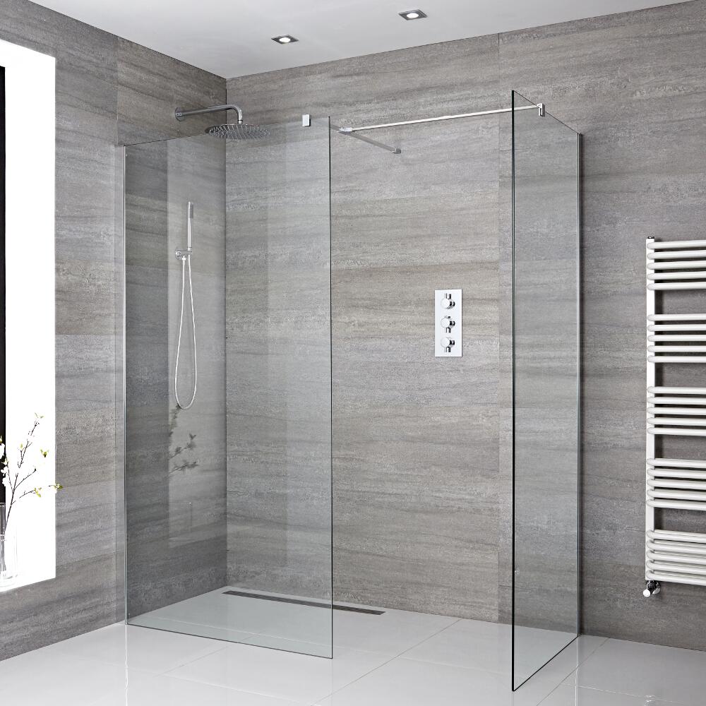 2 x Douchewanden Combi Chroom & Keus uit Douchegoot RVS 160 x 80cm