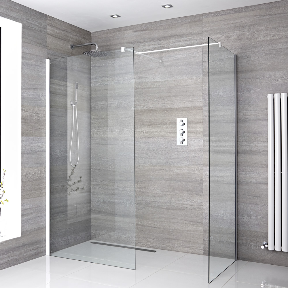 2 x Douchewanden Combi Wit & Keus uit Douchegoot RVS 160 x 80cm