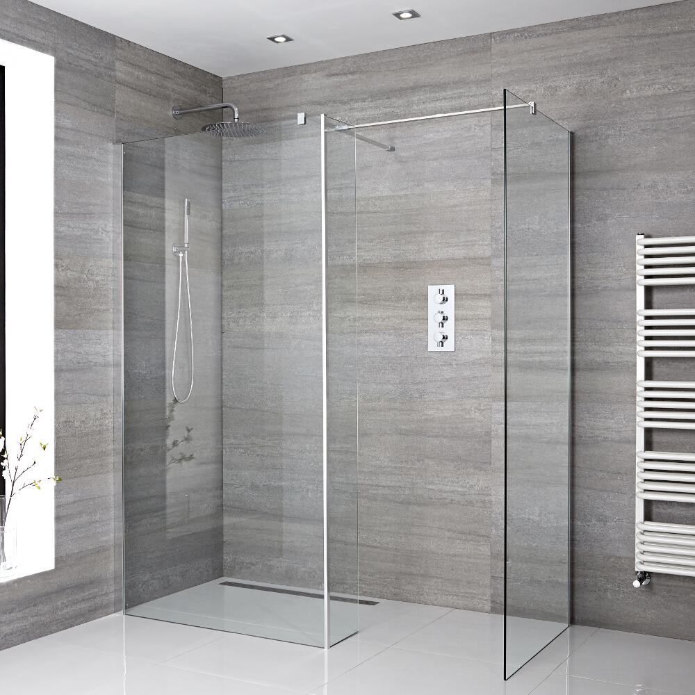 Inloopdouche Combi 195 x 25/90/100cm Stabilisatiestangen Chroom & Keuze Douchegoot RVS