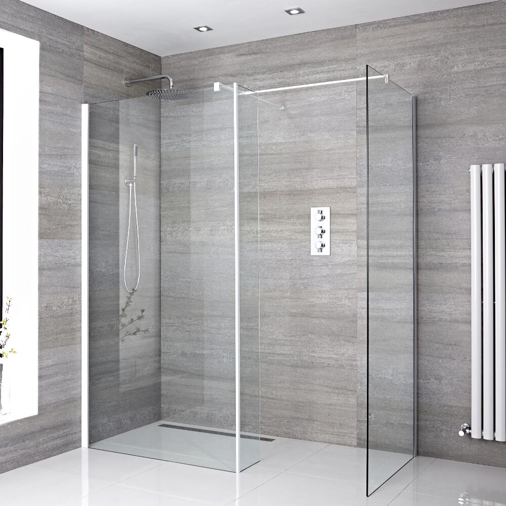 Inloopdouche Combi 195 x 25/80/100cm Stabilisatiestangen Wit & Keuze Douchegoot RVS