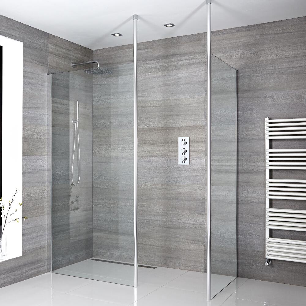 Inloopdouche Combi 195 x 90/120cm Chroom 2 x Bevestigingspaal & Keus Douchegoot