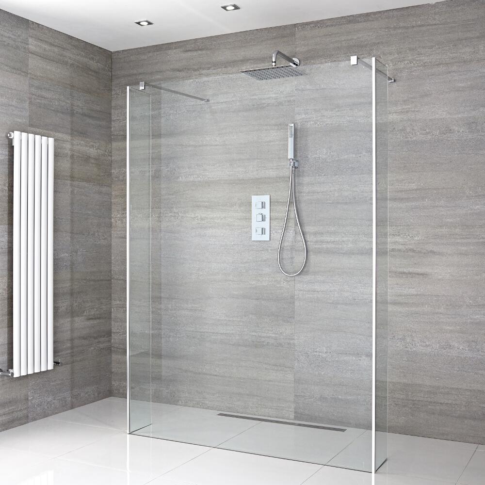 3 x Douchewanden 195 x 25/25/140cm Stabilisatiestangen Chroom & Keus uit Douchegoot